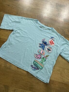 Disney Light Blue Lilo & Stitch Patch Graphic Tee